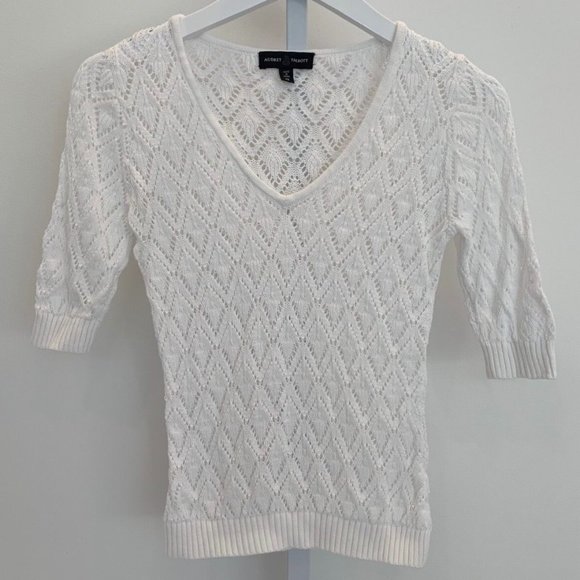 AUDREY TALBOTT WHITE V-NECK KNIT SOFT SWEATER XS - Picture 4 of 15